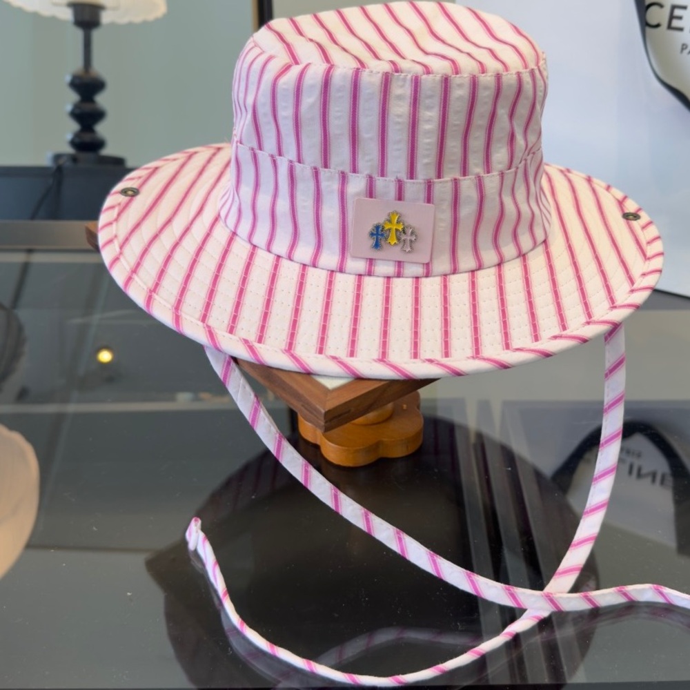 Chrome Hearts Pink and White Striped Bucket Hat